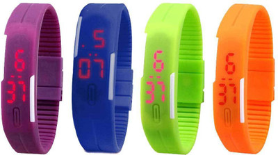 

NS18 Silicone Led Magnet Band Combo of 4 Purple, Blue, Green And Orange Watch - For Boys & Girls
