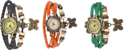 NS18 Vintage Butterfly Rakhi Watch Combo of 3 Black, Orange And Green Analog Watch  - For Women   Watches  (NS18)