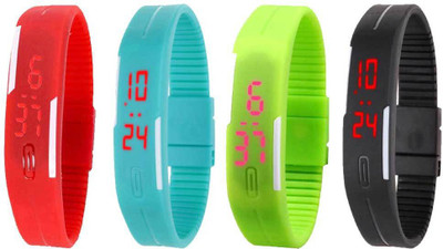 

NS18 Silicone Led Magnet Band Combo of 4 Red, Sky Blue, Green And Black Watch - For Boys & Girls