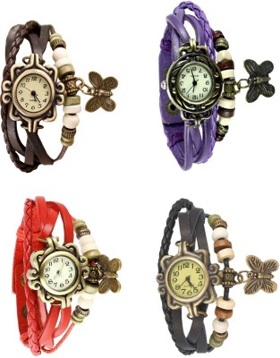 NS18 Vintage Butterfly Rakhi Combo of 4 Brown, Red, Purple And Black Analog Watch  - For Women   Watches  (NS18)