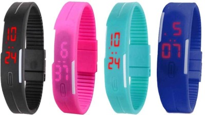 NS18 Silicone Led Magnet Band Combo of 4 Black, Pink, Sky Blue And Blue Digital Watch  - For Boys & Girls   Watches  (NS18)