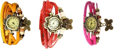 NS18 Vintage Butterfly Rakhi Watch Combo of 3 Yellow, Red And Pink Analog Watch  - For Women   Watches  (NS18)