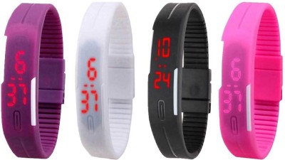 NS18 Silicone Led Magnet Band Combo of 4 Purple, White, Black And Pink Digital Watch  - For Boys & Girls   Watches  (NS18)