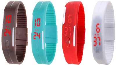 NS18 Silicone Led Magnet Band Combo of 4 Brown, Sky Blue, Red And White Digital Watch  - For Boys & Girls   Watches  (NS18)