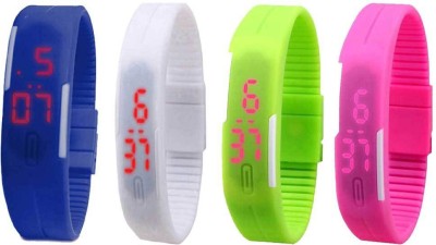 NS18 Silicone Led Magnet Band Combo of 4 Blue, White, Green And Pink Digital Watch  - For Boys & Girls   Watches  (NS18)