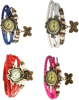 NS18 Vintage Butterfly Rakhi Combo of 4 Blue, Red, White And Pink Analog Watch  - For Women   Watches  (NS18)