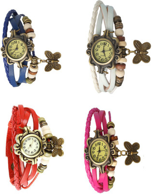 NS18 Vintage Butterfly Rakhi Combo of 4 Blue, Red, White And Pink Analog Watch  - For Women   Watches  (NS18)