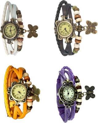 NS18 Vintage Butterfly Rakhi Combo of 4 White, Yellow, Black And Purple Analog Watch  - For Women   Watches  (NS18)