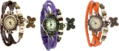 NS18 Vintage Butterfly Rakhi Watch Combo of 3 Brown, Purple And Orange Analog Watch  - For Women   Watches  (NS18)