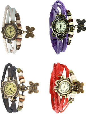 

Kissu Vintage Rakhi Combo of 4 White, Black, Purple And Red Watch - For Women