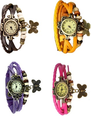 NS18 Vintage Butterfly Rakhi Combo of 4 Brown, Purple, Yellow And Pink Analog Watch  - For Women   Watches  (NS18)