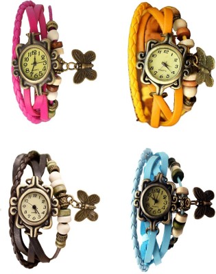 NS18 Vintage Butterfly Rakhi Combo of 4 Pink, Brown, Yellow And Sky Blue Analog Watch  - For Women   Watches  (NS18)