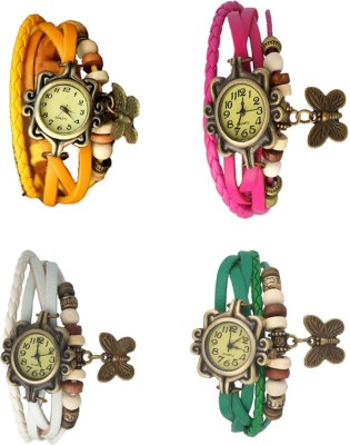 NS18 Vintage Butterfly Rakhi Combo of 4 Yellow, White, Pink And Green Analog Watch  - For Women   Watches  (NS18)