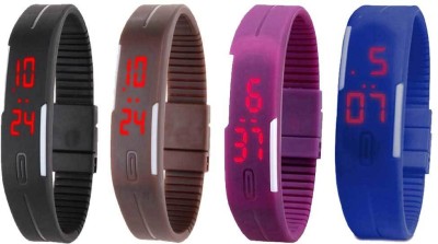 NS18 Silicone Led Magnet Band Combo of 4 Black, Brown, Purple And Blue Digital Watch  - For Boys & Girls   Watches  (NS18)