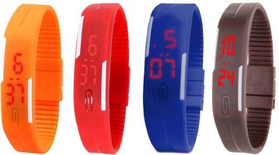 NS18 Silicone Led Magnet Band Combo of 4 Orange, Red, Blue And Brown Digital Watch  - For Boys & Girls   Watches  (NS18)