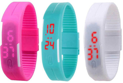 

Kissu Led Magnet Band Combo of 3 Pink, Sky Blue And White Watch - For Men & Women