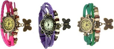 NS18 Vintage Butterfly Rakhi Watch Combo of 3 Pink, Purple And Green Analog Watch  - For Women   Watches  (NS18)