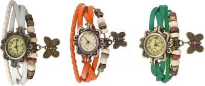 NS18 Vintage Butterfly Rakhi Watch Combo of 3 White, Orange And Green Analog Watch  - For Women   Watches  (NS18)