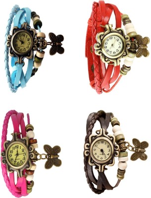 NS18 Vintage Butterfly Rakhi Combo of 4 Sky Blue, Pink, Red And Brown Analog Watch  - For Women   Watches  (NS18)
