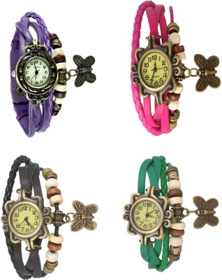 NS18 Vintage Butterfly Rakhi Combo of 4 Purple, Black, Pink And Green Analog Watch  - For Women   Watches  (NS18)