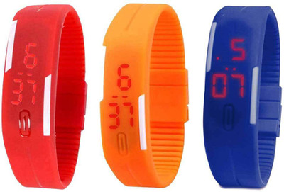 

Kissu Led Band Watch Combo of 3 Red, Orange And Blue Watch - For Couple