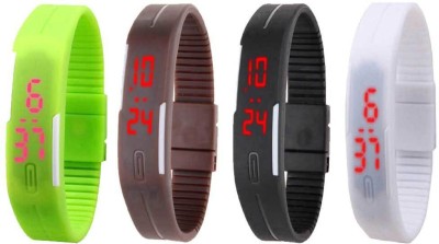 NS18 Silicone Led Magnet Band Combo of 4 Green, Brown, Black And White Digital Watch  - For Boys & Girls   Watches  (NS18)