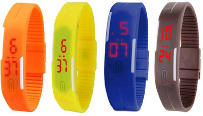 NS18 Silicone Led Magnet Band Combo of 4 Orange, Yellow, Blue And Brown Digital Watch  - For Boys & Girls   Watches  (NS18)