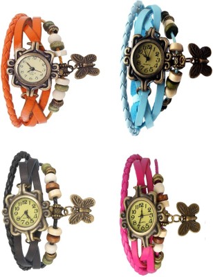 NS18 Vintage Butterfly Rakhi Combo of 4 Orange, Black, Sky Blue And Pink Analog Watch  - For Women   Watches  (NS18)