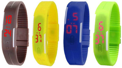 View NS18 Silicone Led Magnet Band Combo of 4 Brown, Yellow, Blue And Green Digital Watch  - For Boys & Girls Wrist Watches Price Online(NS18)