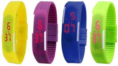 NS18 Silicone Led Magnet Band Combo of 4 Yellow, Purple, Blue And Green Digital Watch  - For Boys & Girls   Watches  (NS18)
