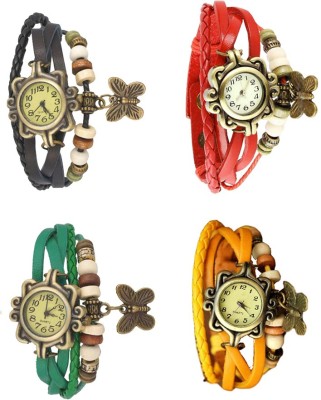 NS18 Vintage Butterfly Rakhi Combo of 4 Black, Green, Red And Yellow Analog Watch  - For Women   Watches  (NS18)