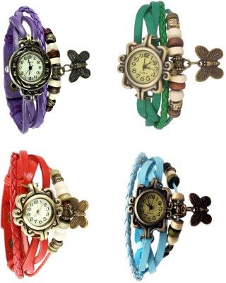 NS18 Vintage Butterfly Rakhi Combo of 4 Purple, Red, Green And Sky Blue Analog Watch  - For Women   Watches  (NS18)