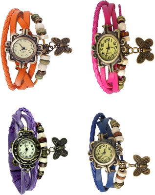 

NS18 Vintage Butterfly Rakhi Combo of 4 Orange, Purple, Pink And Blue Watch - For Women