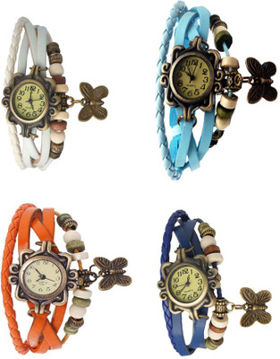 

Kissu Vintage Rakhi Combo of 4 White, Orange, Sky Blue And Blue Watch - For Women