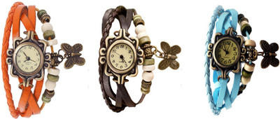 

Kissu Vintage Rakhi Watch Combo of 3 Orange, Brown And Sky Blue Watch - For Women