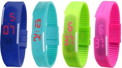 NS18 Silicone Led Magnet Band Combo of 4 Blue, Sky Blue, Green And Pink Digital Watch  - For Boys & Girls   Watches  (NS18)