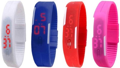 NS18 Silicone Led Magnet Band Watch Combo of 4 White, Blue, Red And Pink Digital Watch  - For Couple   Watches  (NS18)
