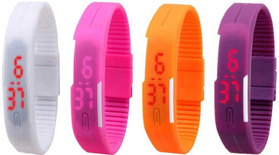 

Kissu Led Magnet Band Combo of 4 White, Pink, Orange And Purple Watch - For Men & Women