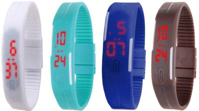 NS18 Silicone Led Magnet Band Combo of 4 White, Sky Blue, Blue And Brown Digital Watch  - For Boys & Girls   Watches  (NS18)