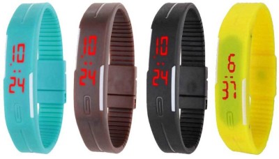 NS18 Silicone Led Magnet Band Combo of 4 Sky Blue, Brown, Black And Yellow Watch  - For Boys & Girls   Watches  (NS18)