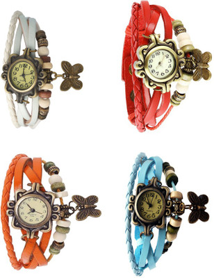 

Kissu Vintage Rakhi Combo of 4 White, Orange, Red And Sky Blue Watch - For Women