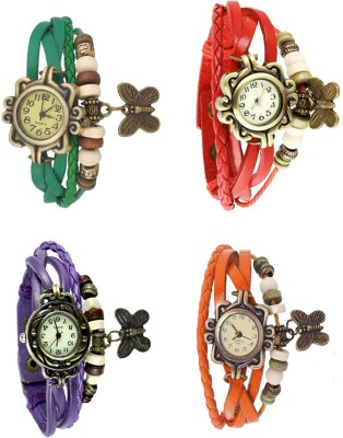 NS18 Vintage Butterfly Rakhi Combo of 4 Green, Purple, Red And Orange Analog Watch  - For Women   Watches  (NS18)