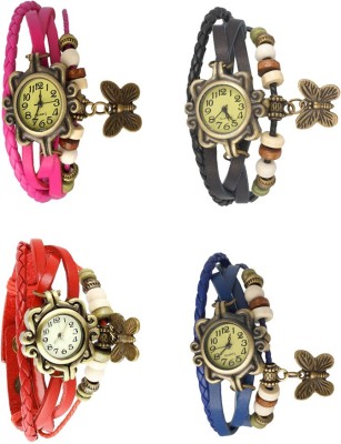 NS18 Vintage Butterfly Rakhi Combo of 4 Pink, Red, Black And Blue Analog Watch  - For Women   Watches  (NS18)