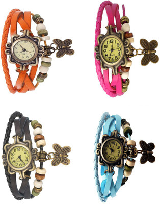 

Kissu Vintage Rakhi Combo of 4 Orange, Black, Pink And Sky Blue Watch - For Women