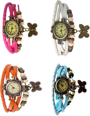 

Kissu Vintage Rakhi Combo of 4 Pink, Orange, White And Sky Blue Watch - For Women