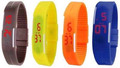 NS18 Silicone Led Magnet Band Combo of 4 Brown, Yellow, Orange And Blue Digital Watch  - For Boys & Girls   Watches  (NS18)