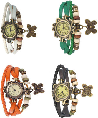 

Kissu Vintage Rakhi Combo of 4 White, Orange, Green And Black Watch - For Women