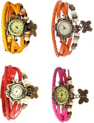 NS18 Vintage Butterfly Rakhi Combo of 4 Yellow, Red, Orange And Pink Analog Watch  - For Women   Watches  (NS18)