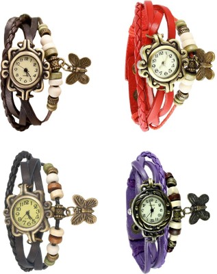 NS18 Vintage Butterfly Rakhi Combo of 4 Brown, Black, Red And Purple Analog Watch  - For Women   Watches  (NS18)