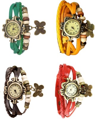 NS18 Vintage Butterfly Rakhi Combo of 4 Green, Brown, Yellow And Red Analog Watch  - For Women   Watches  (NS18)